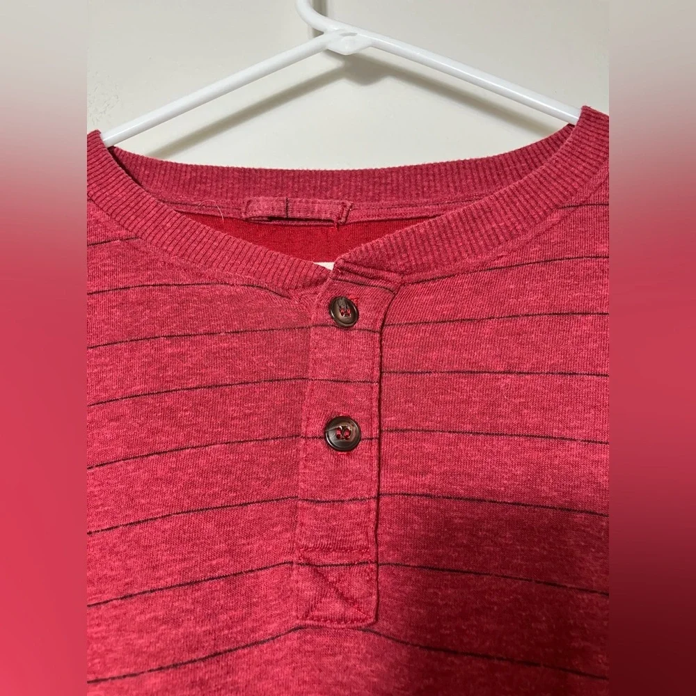Marine Layer Double Knit Henley‎ Shirt Large Mens Red Long Sleeve Syrah Striped